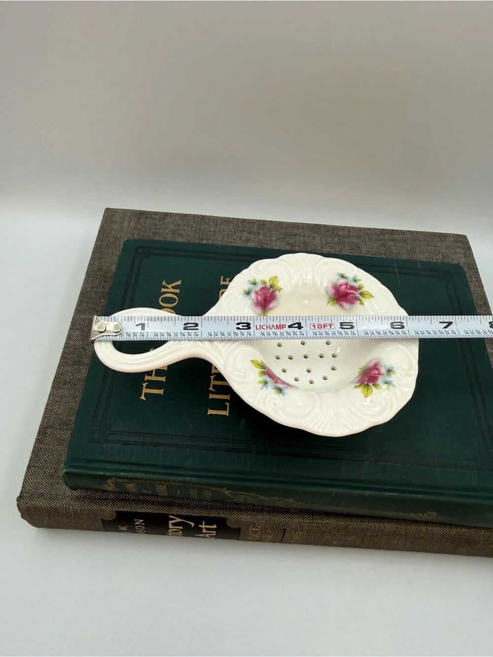 Vintage Fielder Two-Piece Porcelain Roses Floral Tea Strainer and Drip Bowl Cup